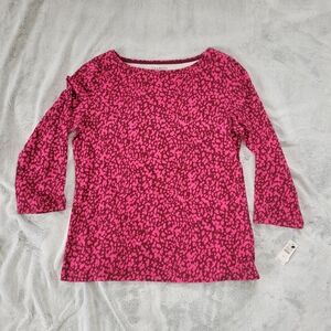 Talbots Womens Medium Pink Animal Cheetah Leopard Print 3/4 Sleeve Shirt Top